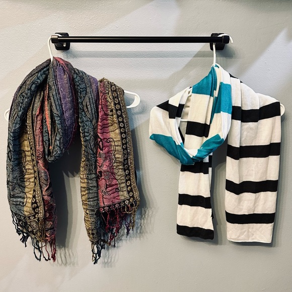 SALE: (set of 2) Urban Outfitters Striped Scarf + Floral Patchwork Scarf - Picture 1 of 13
